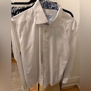 Eton White Long-Sleeve Dress Shirt with Floral Inner Collar